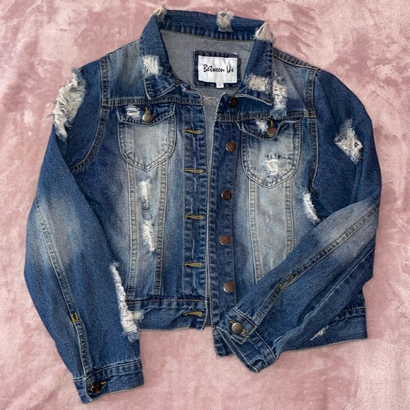 Distressed Dark Denim Jean Jacket - Picture 1 of 4